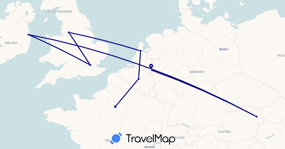 TravelMap itinerary: driving in Austria, Belgium, France, United Kingdom, Ireland, Netherlands (Europe)